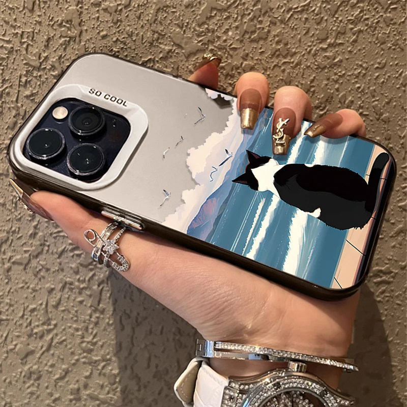 Cute Cat Watching the Sea Phone Case For Xiaomi Redmi Note 13 12 Pro Plus 5G 12S 11S 11 10 10S 9 9S Redmi 12 12C 13C Back Cover image 4