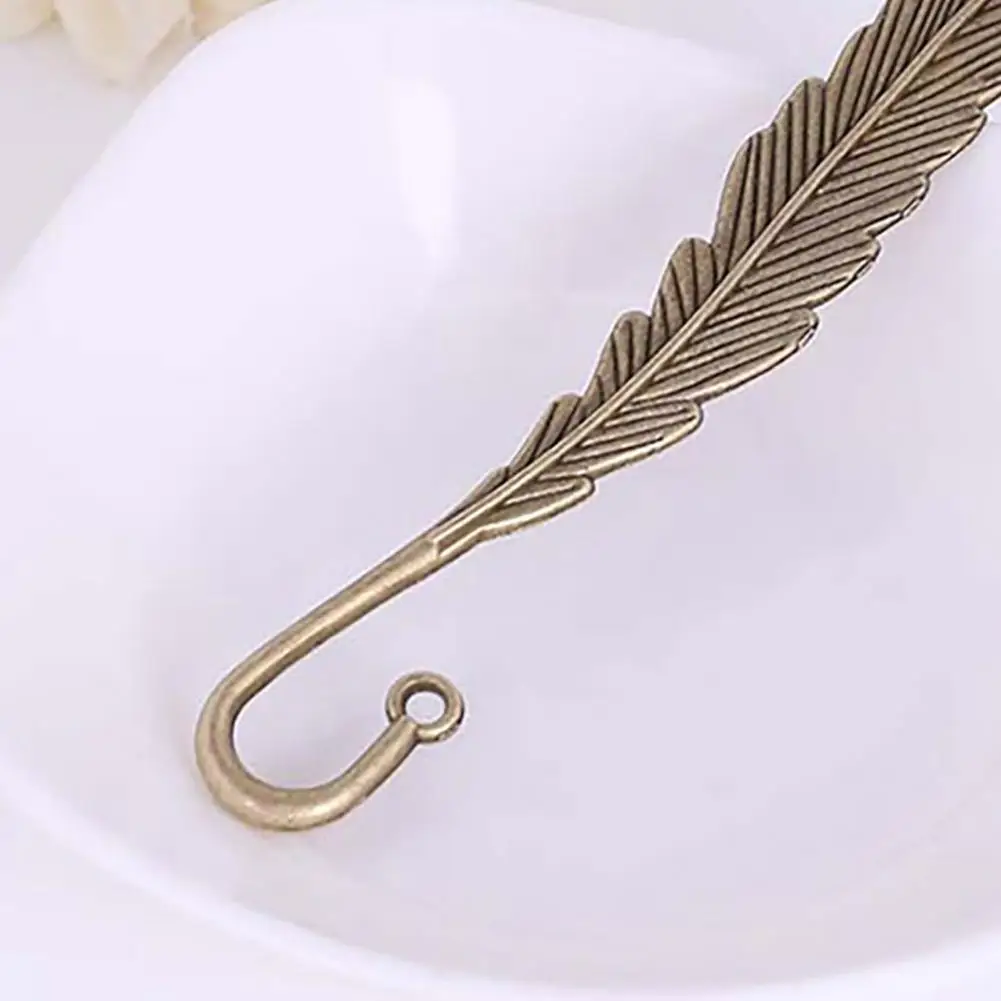 2Pcs 11.5cm Feather Shape Bookmark Metal Book Mark Page Reading DIY Gifts Stationery Retro Style For Home Study School Office