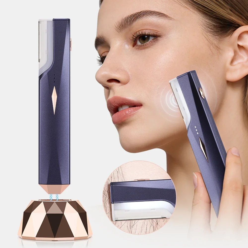 

Sonic Facial Dermaplaning Tool 3-Speed Rechargeable Razor Facial Exfoliation Hair Remover With Charging Base & 9 Replace Blades