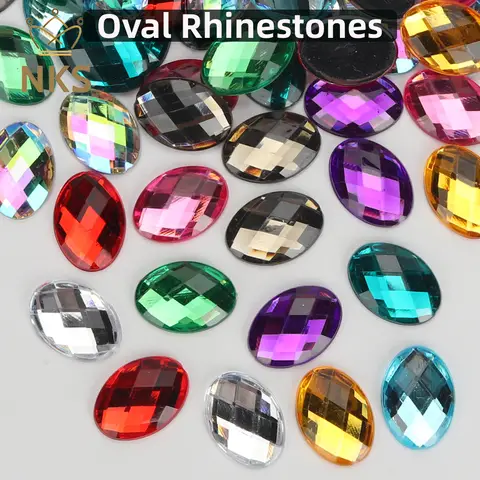 NKS Hot Selling Oval Acrylic Crystal Non-Hotfix Glue On Flatback Acrylic Rhinestone for Garment Accessory Bags Shoes