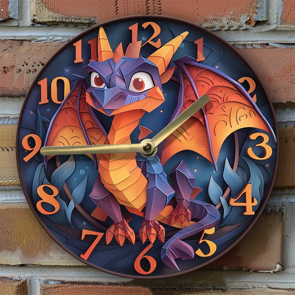 Inferno Dragon 2D Effects Silent Wall Clock - DIY Clock - Autumn Living Room Decor - Fathers Thanksgiving Day Gifts