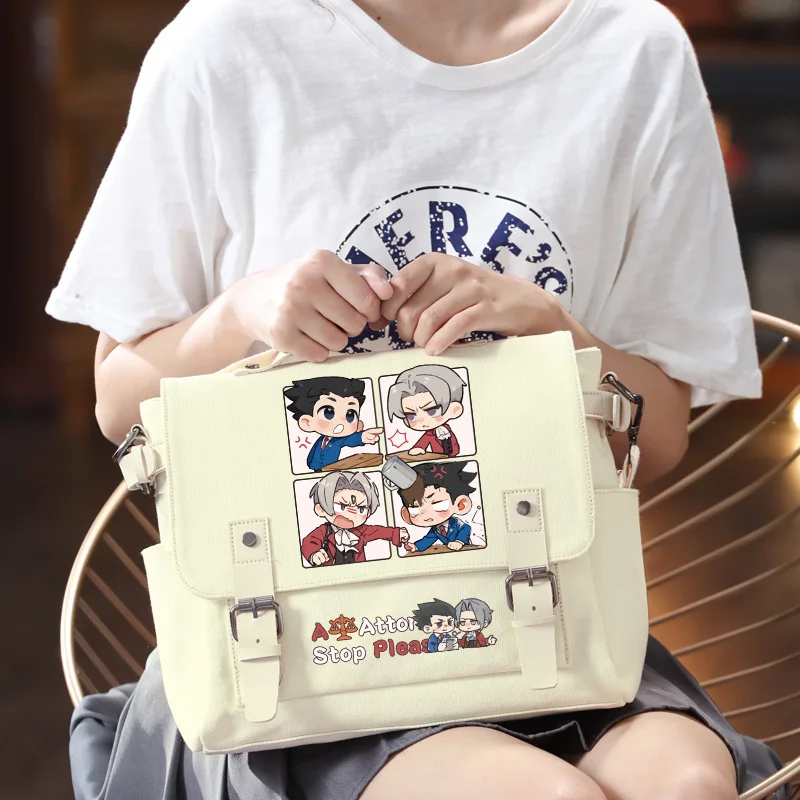 Anime ALIEN STAGEPhoenix Wright Miles Edgeworth Cosplay Men Women Canvas Zipper Backpack Messenger Bags Shoulder Bag Gift