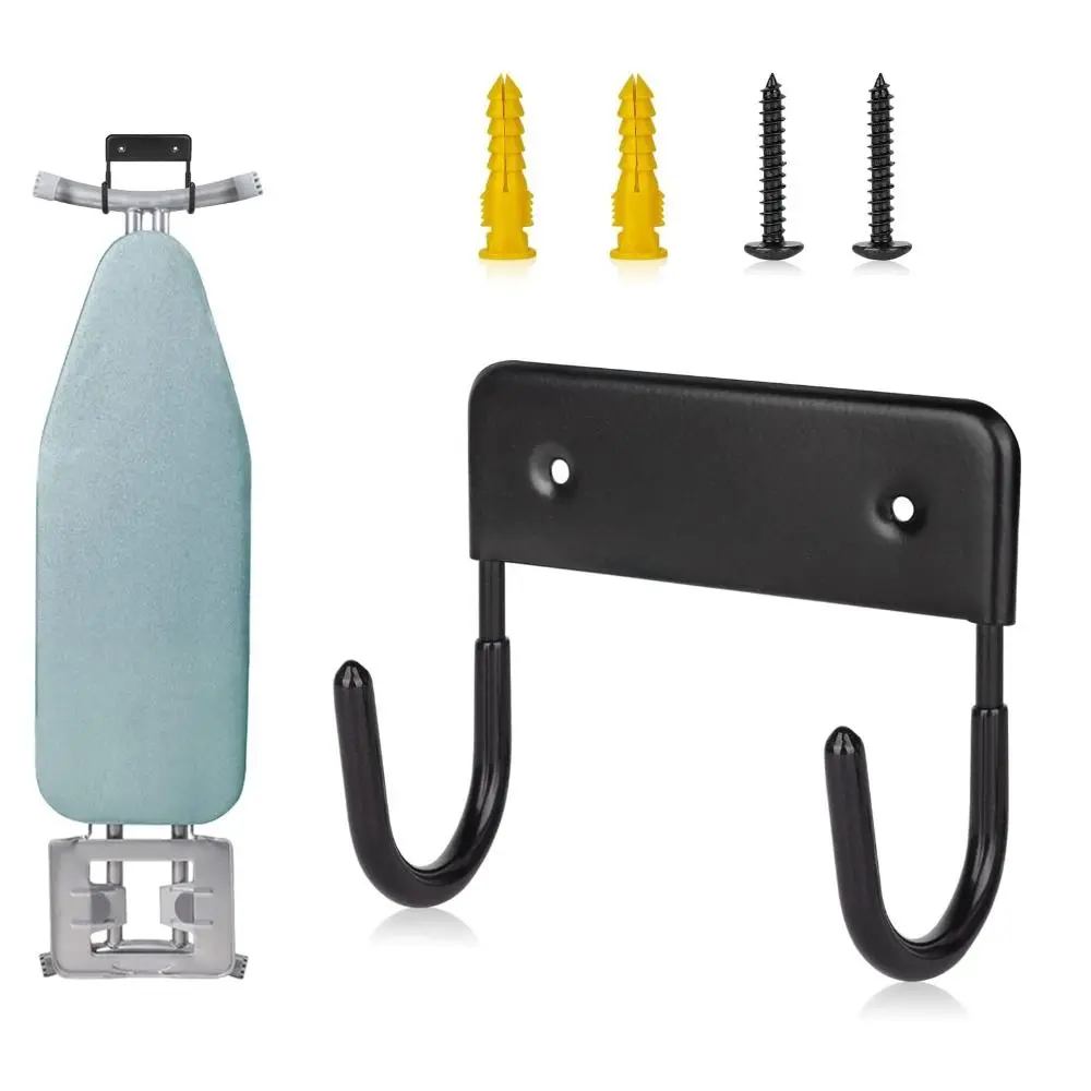 Dual Hooks Ironing Board Hanger Easy Install Space Saving Iron Board Wall Mount Universal Storage Organizer Laundry Room Storage