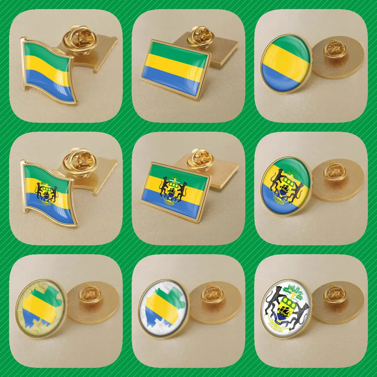 Gabon Gabonese Map Flag National Emblem National Flower Brooches Badges Lapel Pins