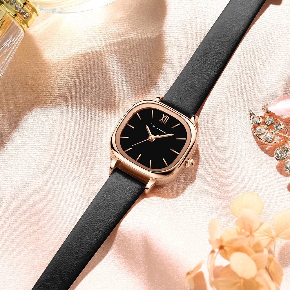 ساعة نسائية بسيطة عصرية مربعة الشكل بمينا صغير ساعة جلدية ذهبية وردية 3ATM مقاومة للماء بحركة كوارتز ساعات للسيدات reloj