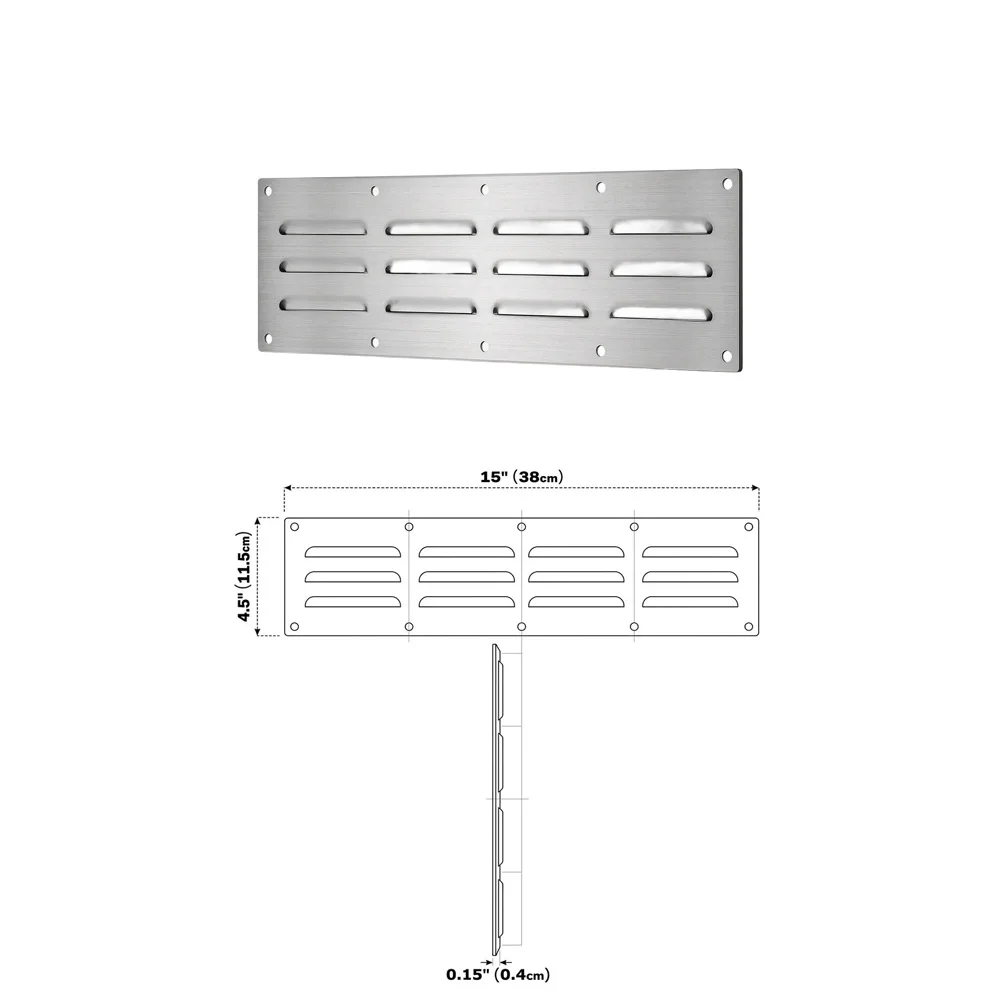 Stainless Steel Ventilation Panel 11.5x38cm With Screen For Outdoor Kitchen BBQ Grill Fire Pit-Exhaust Airflow Cover