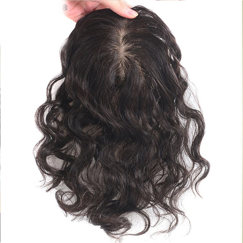 Toupee base de pele injetada respirável para mulheres, cabelo humano, cabelo mongol virgem, grampos de cabelo, verão