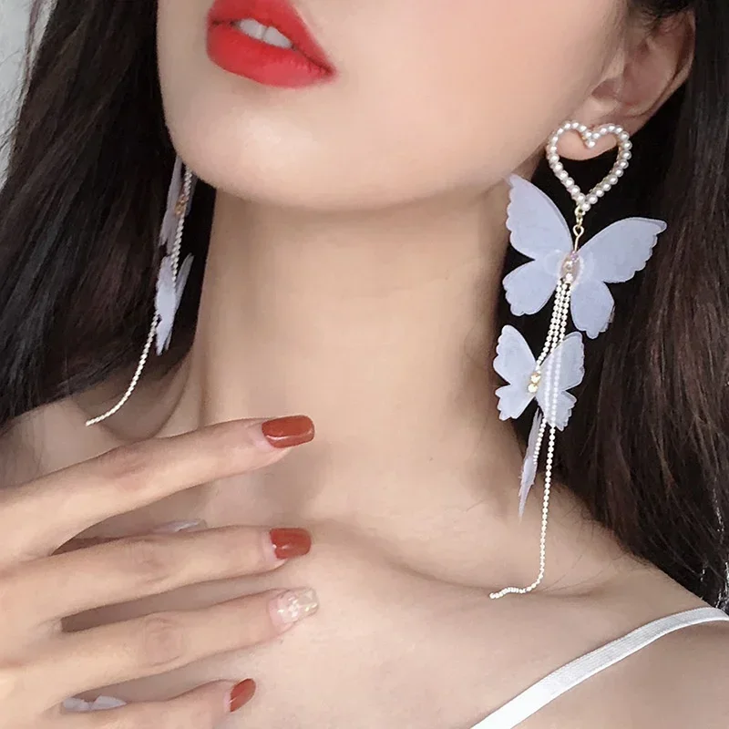 Long White Fashion Butterfly Earrings Bohemian Tassel Earrings Sweet Romantic Lovely Gift Holiday Parties Accessories for Women