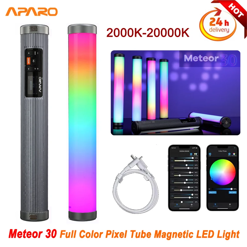 

RGB Light Stick Wand Aparo Meteor 30 Colorful LED Lamp Magnetic Fill Light Handheld 10W Rgbw 2000K- 20000K for Photography