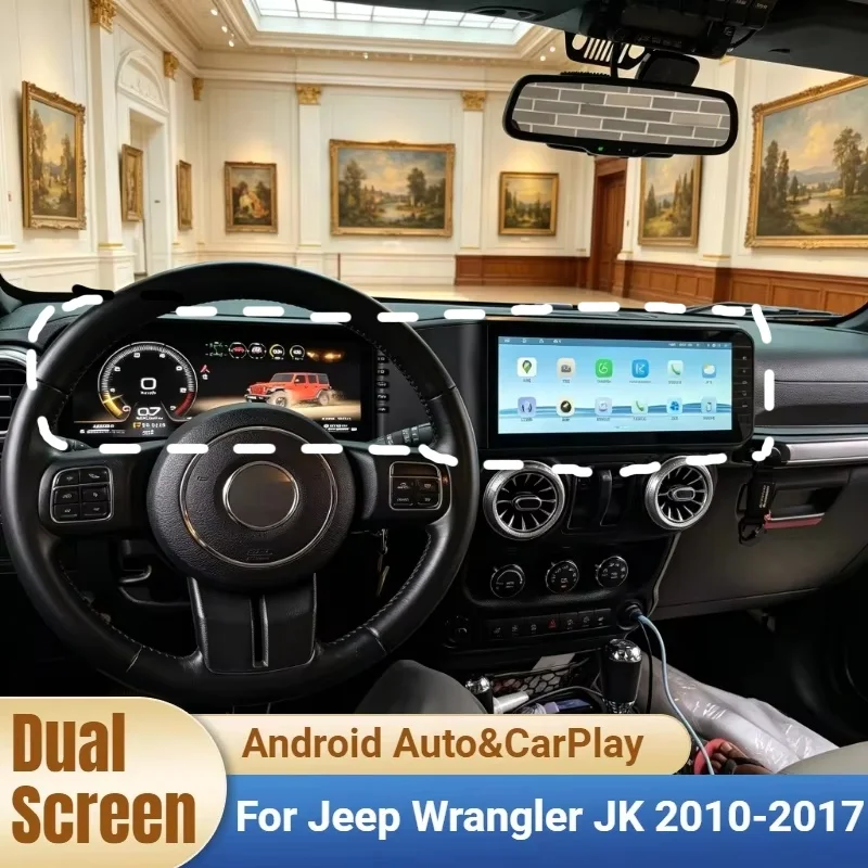 Android Auto CarPlay Stereo+Digital Cluster For Jeep Wrangler JK 2010-2017 Car Radio Multimedia Player DSP 24.6 Inch Dual Screen
