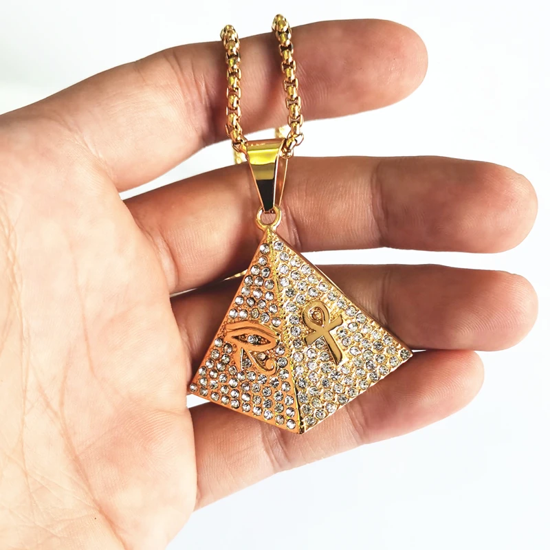 Egyptian The Eye Of Horus Ankh Cross pyramid full rhinestone Pendant Necklaces For Women Men Key of Life Chain Necklace Jewelry