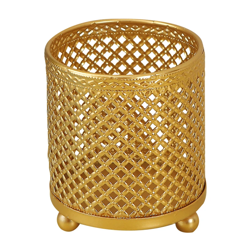 

~Round gold wrought iron makeup beauty makeup brush storage bucket