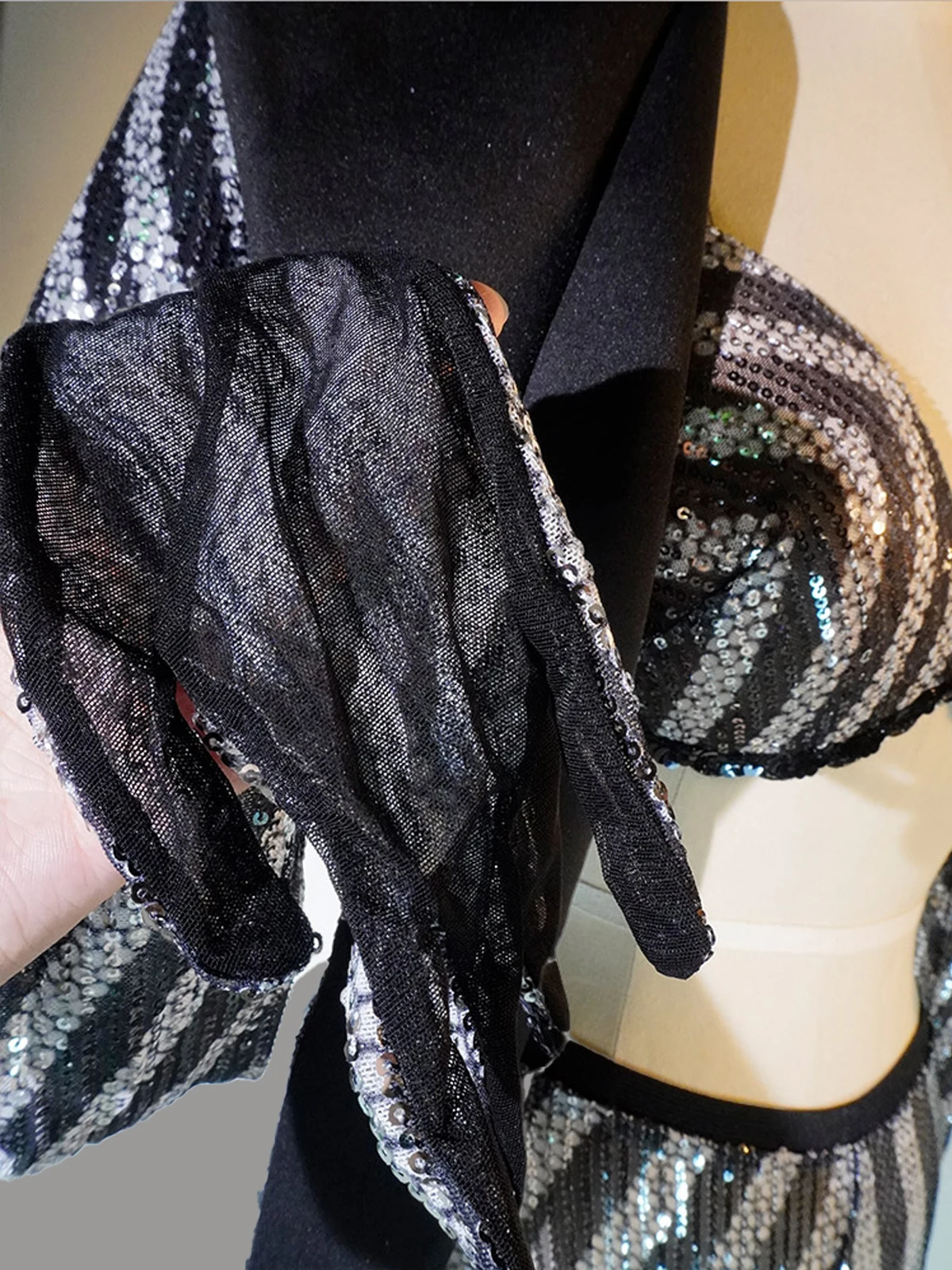 ثلاث قطع الترتر انظر من خلال مجموعات معطف وبنطلون مثير الهذيان ملهى ليلي بدلة حفلة رقص الجاز مرحلة ارتداء سحب الملكة ازياء