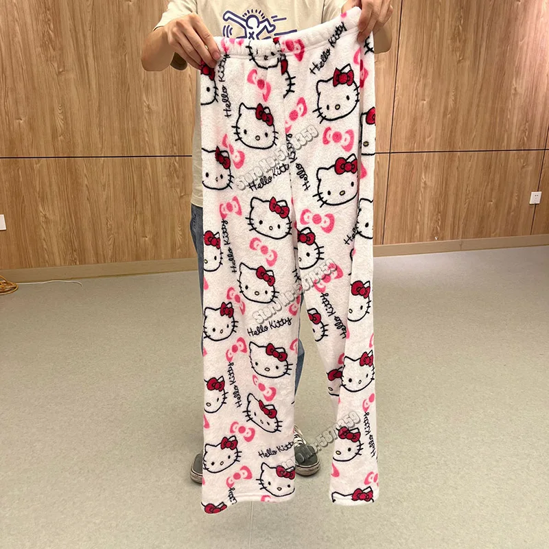 Bandai Neue Kawaii Y2k Herbst Hallo Kitty Batman Pyjama Hosen Cartoon Hip Hop Damen Warme Casual Flanell Nette Hosen Plüsch Stil Kleidung 5