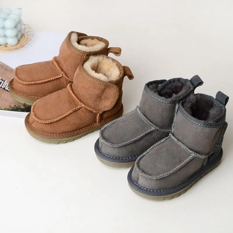 100% Natural Sheepskin Wool Winter Children\'s Shoes Boy Girl Boots Genuine Leather Soft Warm Snow Boots Warm Baby Girls Boots