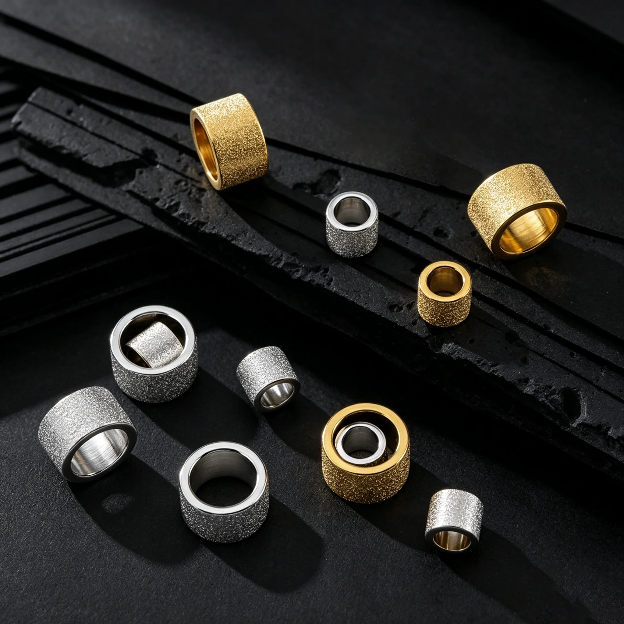 5/10 Stück Edelstahl Gold Mattierte Großloch-Abstandshalterperlen für DIY Armbänder Schmuckherstellung Zubehör – Detail 3