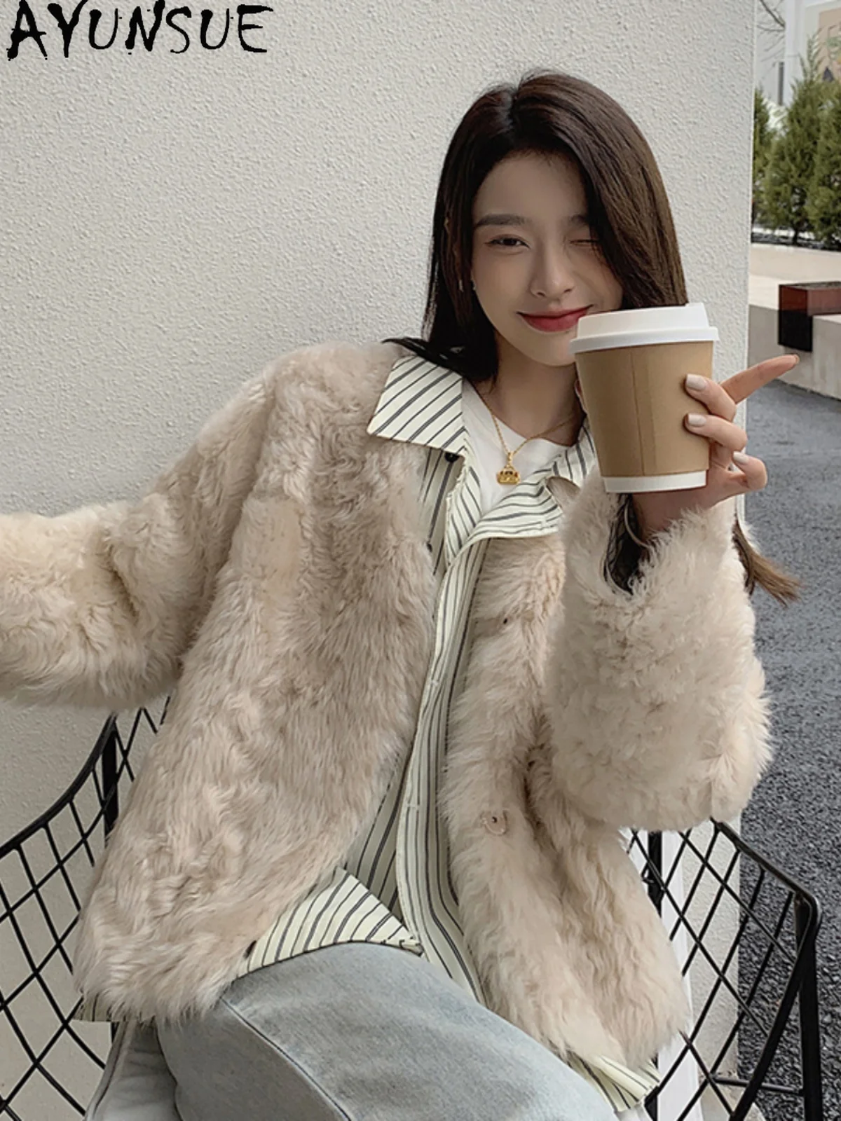 

AYUNSUE 2025 New Shearling Jacket Woman 100% Natural Wool Jackets for Woman Clothes Luxury Short Fur Jacket Ropa Para Mujer
