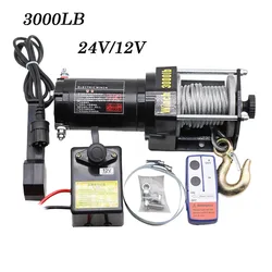 3000LBS 24V/12V Electric Winch + 10M Synthetic Rope, Wireless Control, for ATV SUV Boat Truck Trailer Recovery Off Road Winch