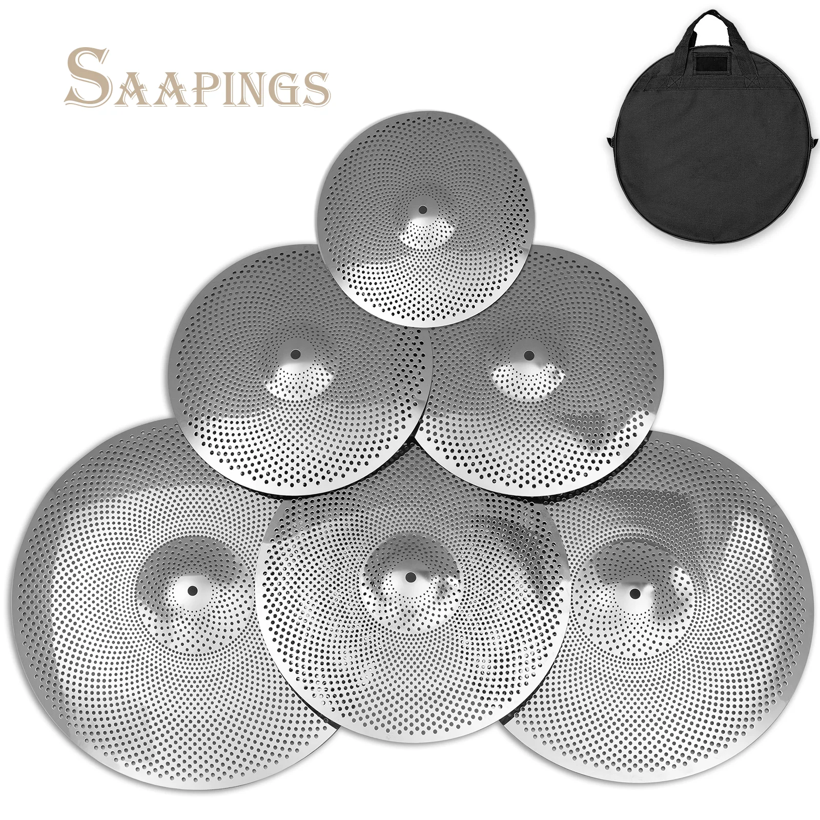 

Low Volume Cymbal Pack, Quiet Cymbal Set 10/14''/16''/18''/20'' (6 Pcs) | FREE Cymbal Bag included