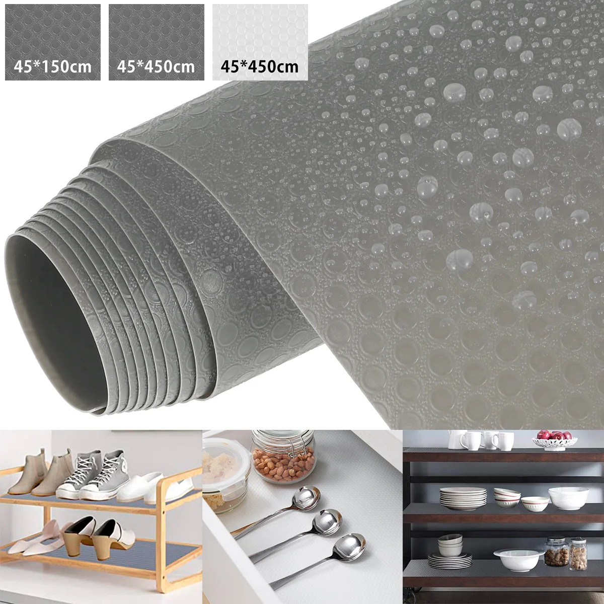 Grey Drawer Liners EVA Anti-slip Kitchen Shelf Liner Drawer Mat Tableware Mat Cabinet Liner for Kitchen Shelves Drawer Table Mat