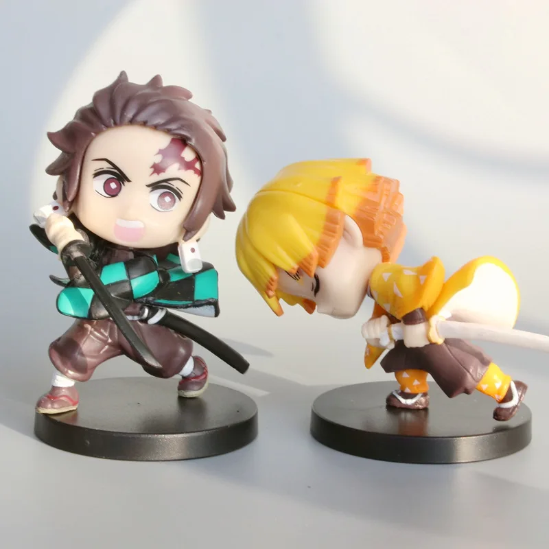 5pcs Anime Figure Demon Slayer Q Posket Kimetsu No Yaiba Doll Tanjiro Nezuko Zenitsu Kawaii Model PVC Toy Desktop Decoration view 2