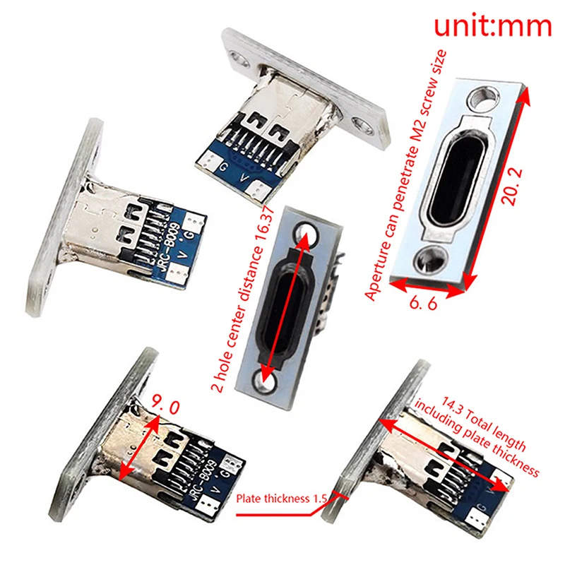 (BF06)10PC 2Pin 4Pin Type-C USB Jack 3.1 Type-C Female Connector Jack Charging Port USB Type C Socket With Screw Fixing Plate