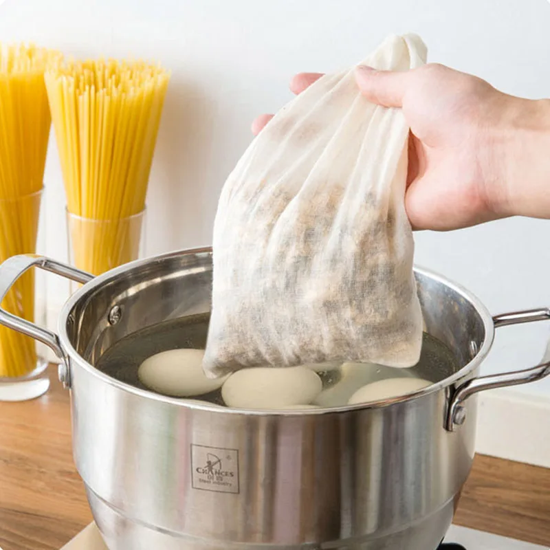 

1pc Cotton Cloth Bag Locking Spice Strainer Mesh Filter Chinese Medicine Herbal Ball Kitchen Cooking Tools Colander Soup Tea Bag