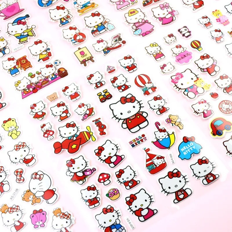 12 Stuks Hello Kitty Bubble Stickers Kawaii Driedimensionale 3d Sanrio Stickers Schattige Cartoon Geen Herhaling Kids Diy Speelgoed Sticker