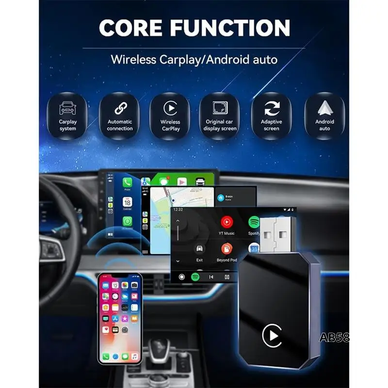 

Wireless Carplay Adapter Upgraded For IOS & Android Auto - Bluetooth 5.0, Plug & Play, Auto-Connect, Voice Control