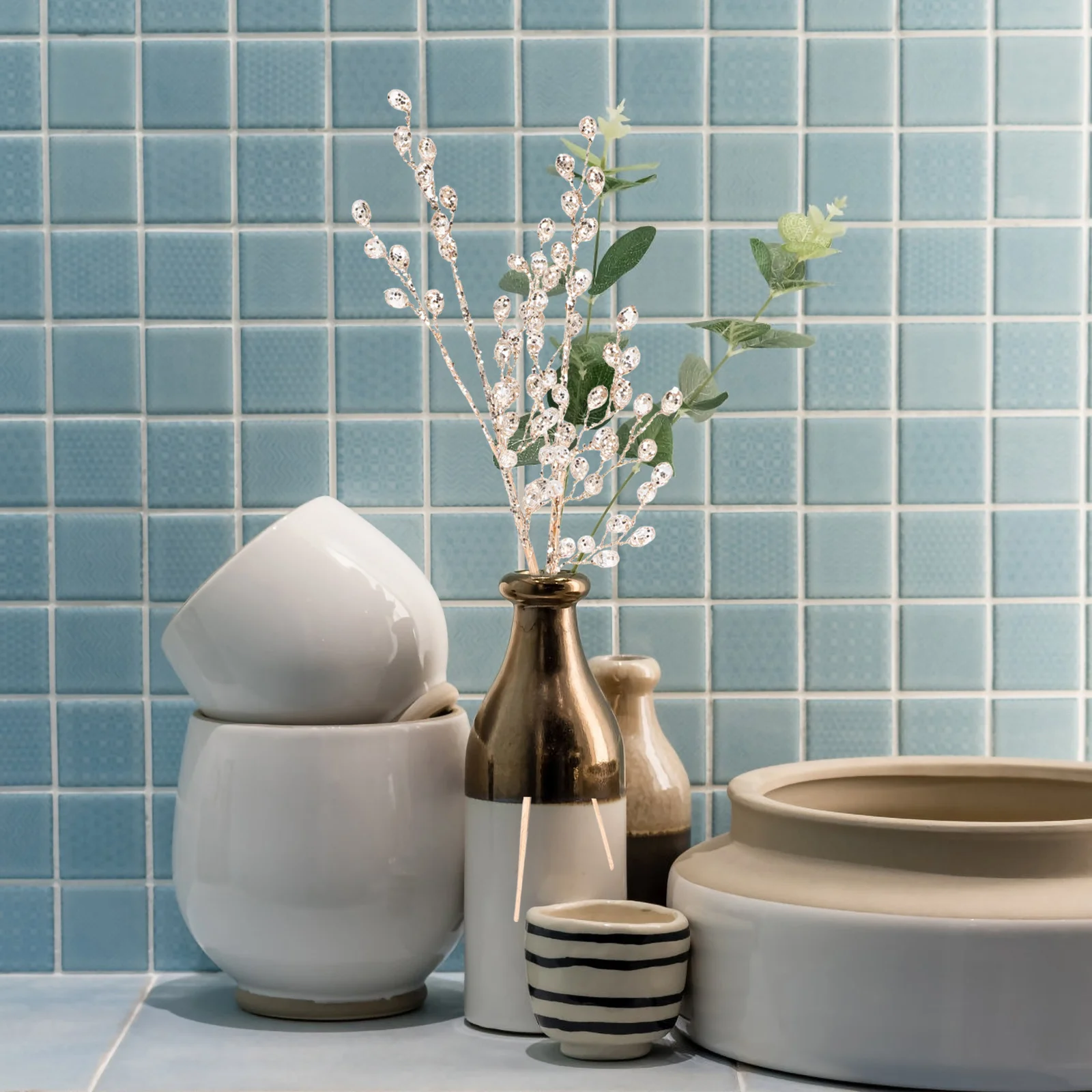 

BUTIFULSIC 2pcs Christmas Crystal Beaded Stem Bouquet Picks Golden Acrylic Berry Decorative Sprays for Crafts and Holiday Decor