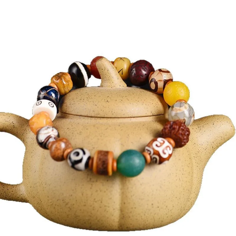 Agate Multi Treasure Eighteen Seed Buddhist Beads Bracelet Tibetan Barrel Beads Vintage Old Material Cultural Handheld Piece