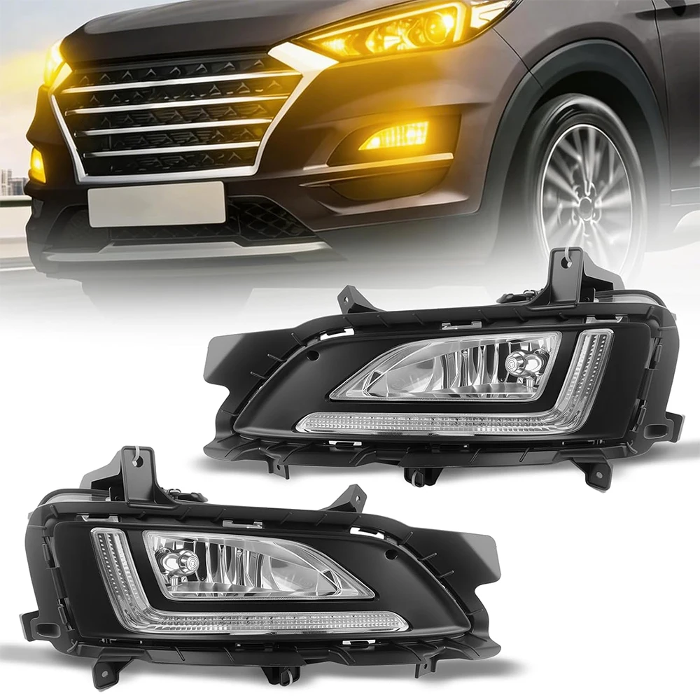 Halogen Fog Lights for Hyundai Tucson 2019 2020 2021 LED Daytime Running Lights Turn Signal Light Front Bumper Driving Fog Lamps