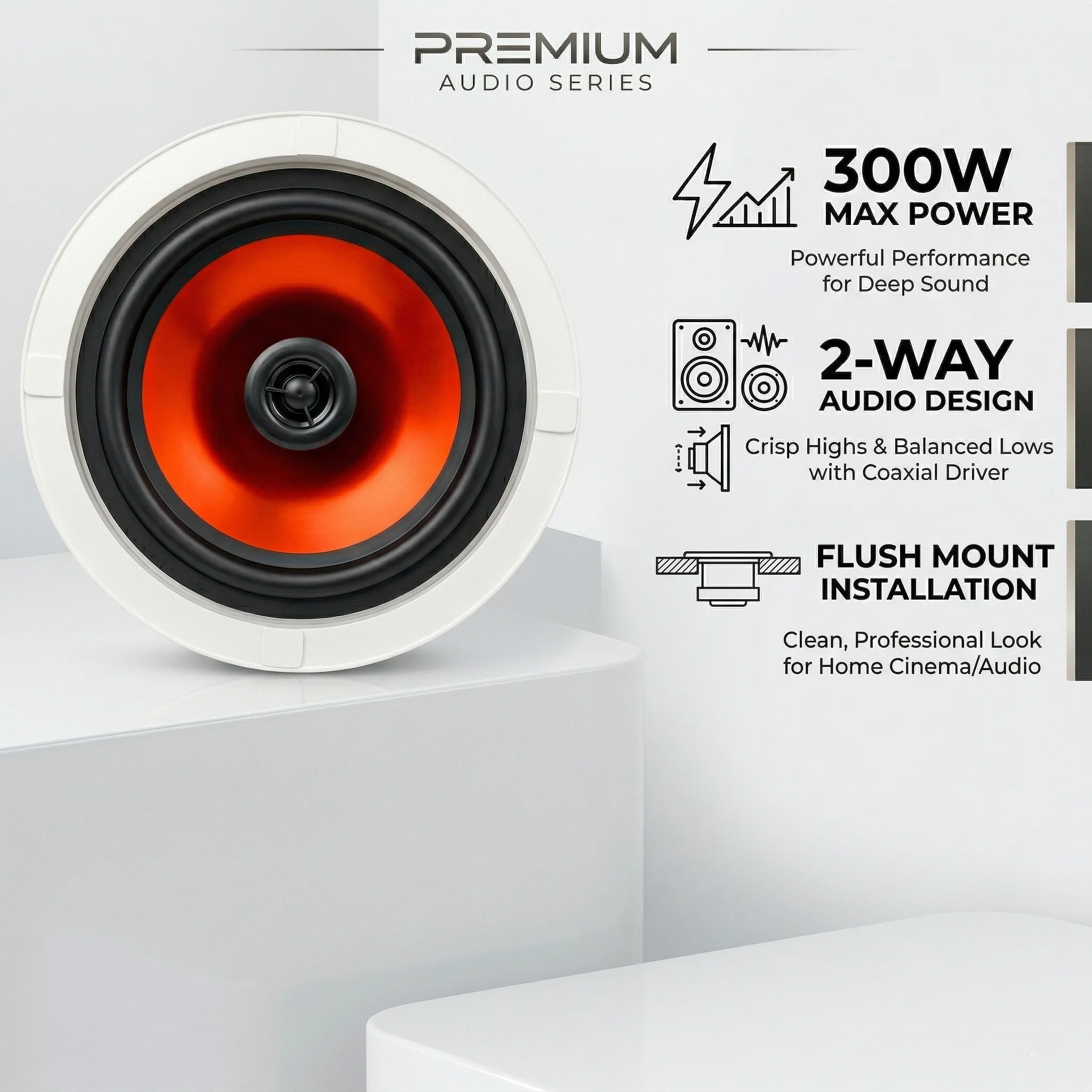 

Herdio 6.5" Ceiling Speakers Home Embedded Speaker System Top Power 600 Watts For Kitchen Bedroom Bathroom Covered Patio 4PCS