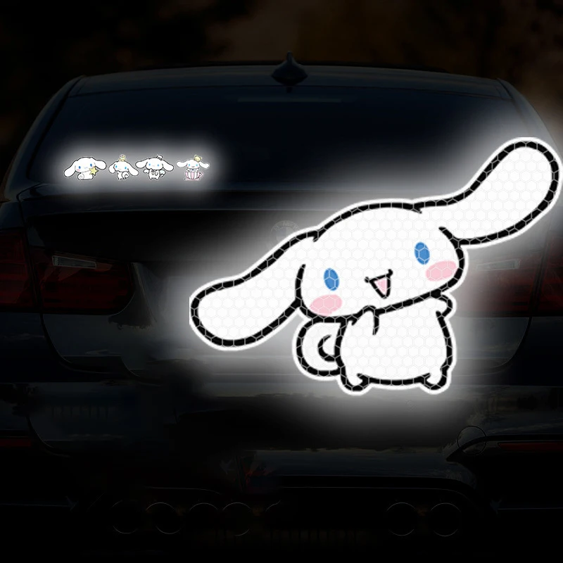 Sanrio Cinnamoroll-pegatina reflectante para puerta de coche, pegatina decorativa para motocicleta, cinta de seguridad de advertencia para maletero