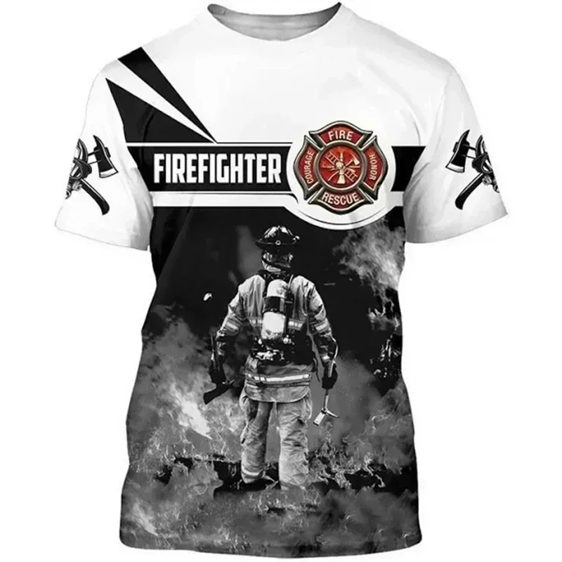 New Summer 3D Firefighter Print T-Shirt Men'S Fashion Street Wear Short Sleeve Harajuku Clothing Gym T-Shirt Men'S T Shirt