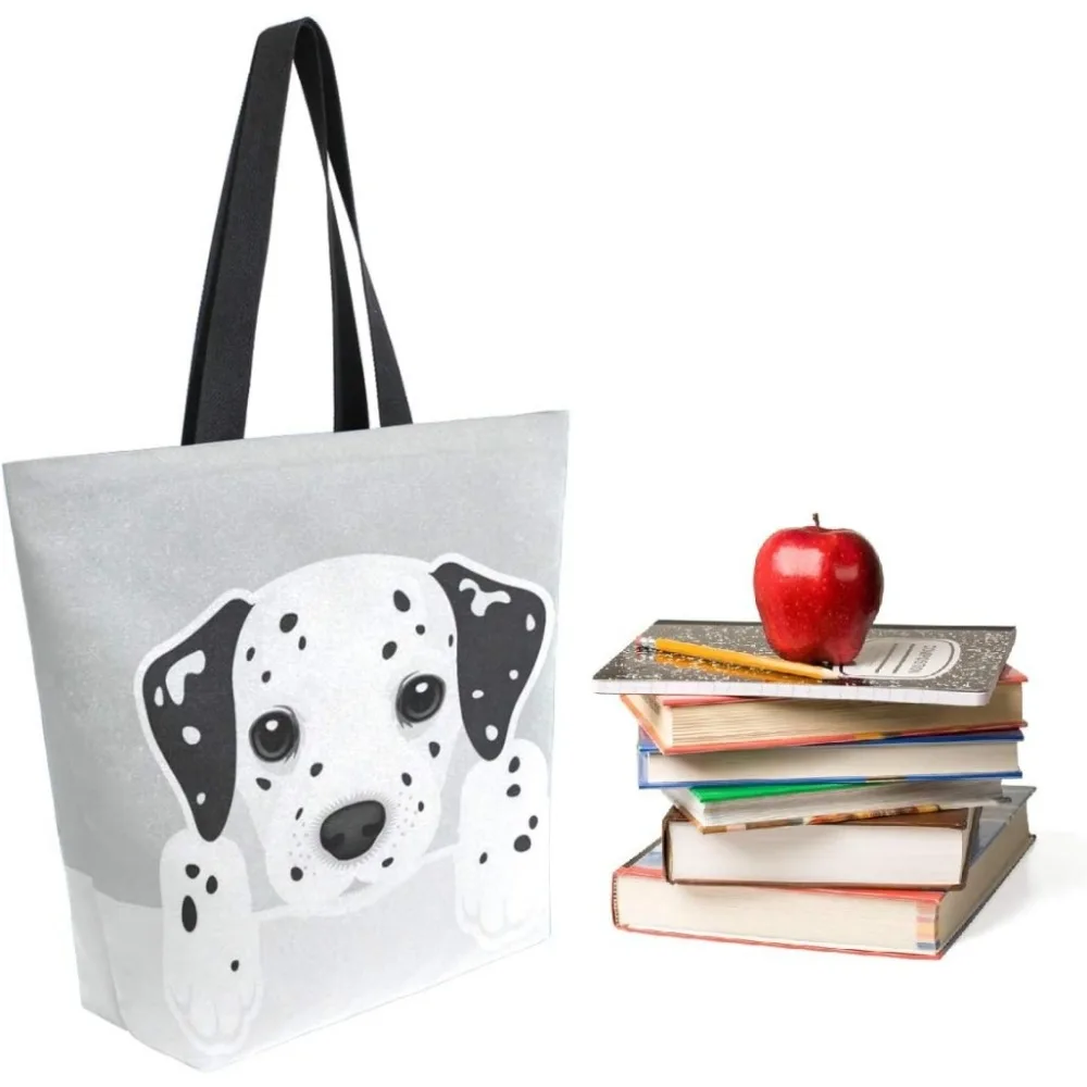 Cute Cartoon Dalmatian Dog Extra Large Canvas Shoulder Tote Top Storage Handle Bag for Gym Beach Weekender Travel Shopping