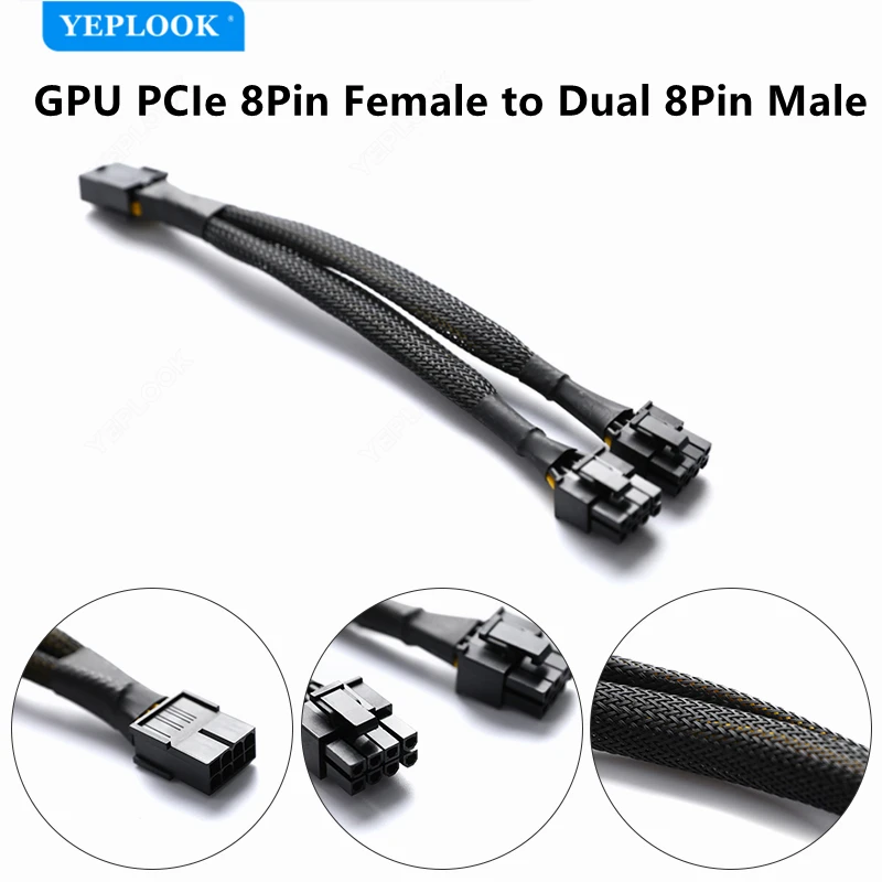 

8Pin Female to PCIe Dual 8Pin Male 6+2Pin Graphics Card GPU VGA Power Adapter Splitter Extension Cable 16AWG/18AWG Sleeved/Flat