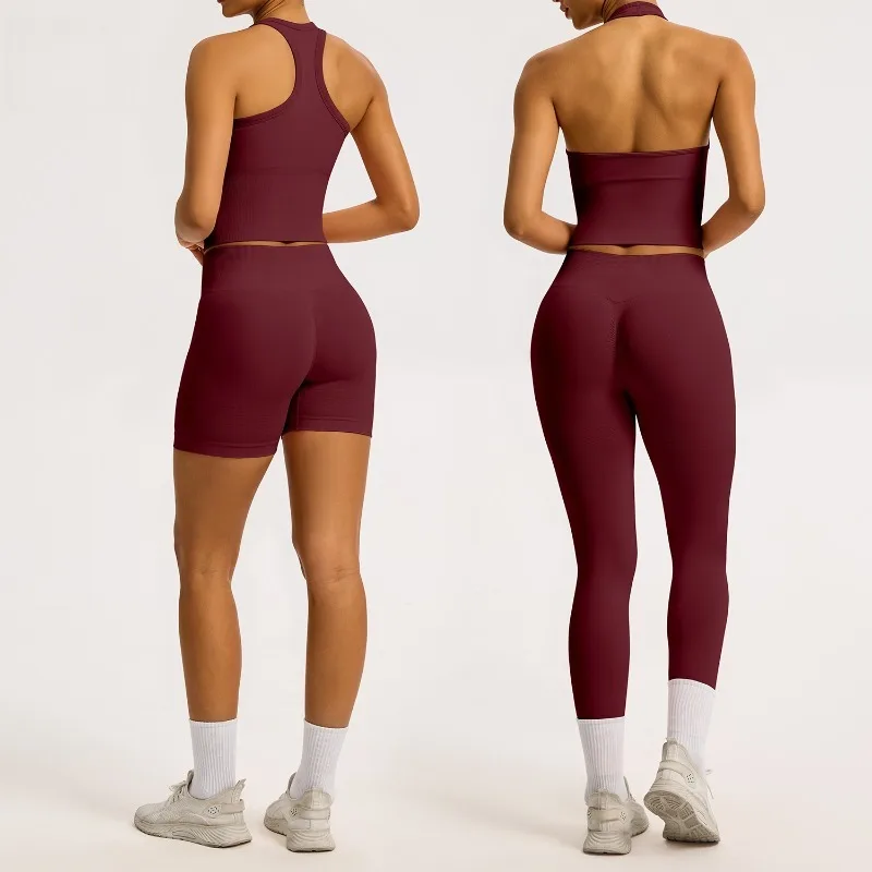 

Women's Seamless Back Yoga Set Quick Drying Hip Lifting Breathable Tight Fitting Clothing Outdoor Sports and Fitness Set