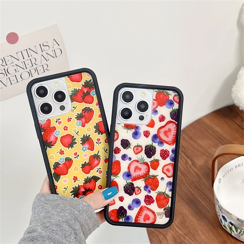 Wildflower 3D Fresh Fruit Strawberry Cherry Phone Cases For iPhone 12 13 14 15 16 Pro Max WF INS Cute Cartoon Blueberries Case