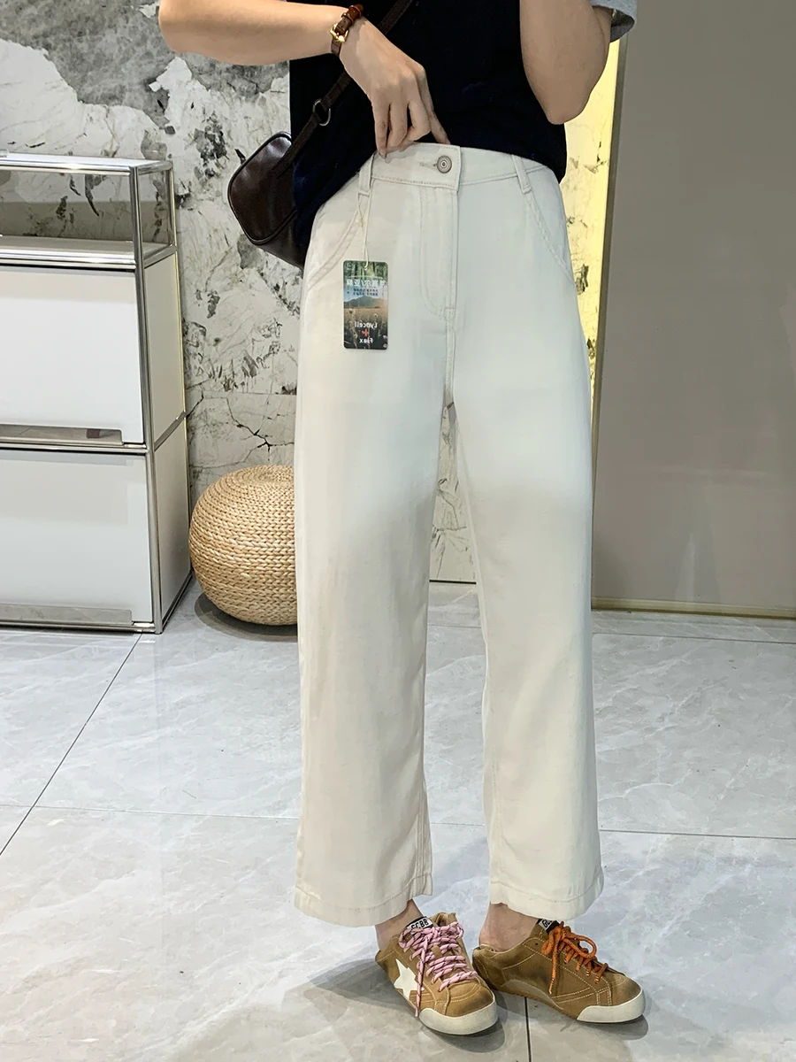 

Джинсы женские летние с высокой талией, широкими штанинами и прямым кроем, из легкой ткани лиоцелл с охлаждающим эффектом, смесовый хлопок, мягкая ткань