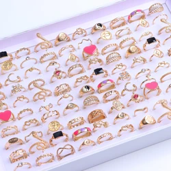 50Pcs/Lot Fashion Sweet Romantic White Colorful Rhinestone Gold Color Tail Rings For Women Engagement Proposal Jewelry Gifts