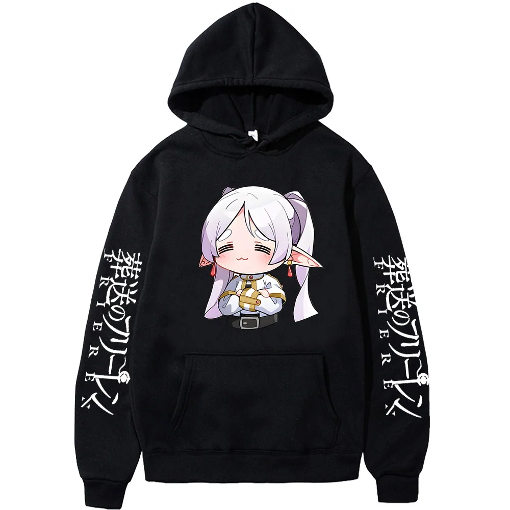 Cartoon Cute Frieren Hoodies Beyond Journey\'s End Manga Print Hooded Sweatshirts Autumn Winter Fleece Soft Plus Size Streetwear