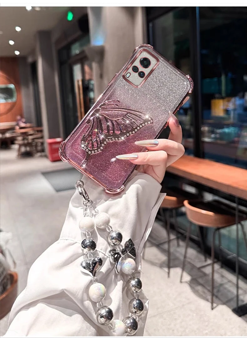 Y53s 4G السائل الرمال بريق جراب هاتف مع حامل فراشة وسوار ل Vivo Y53s Y51 Y52s Y54s Y77e Y76s هدية للفتيات #1