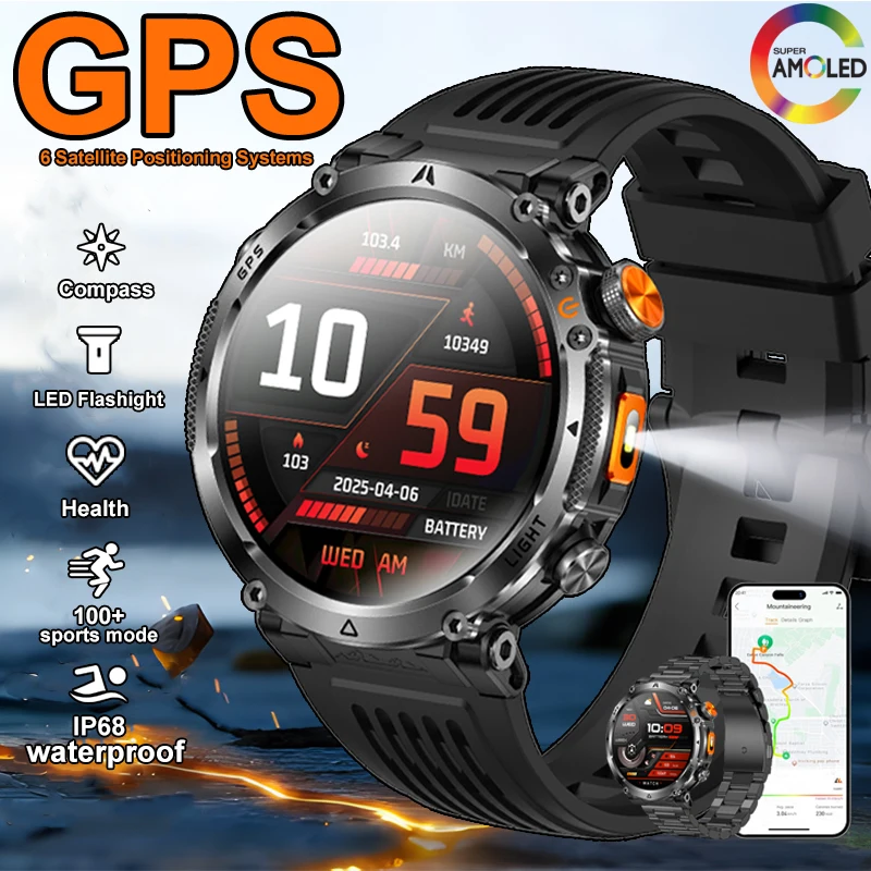 

Новые мужские смарт-часы 2026 года с GPS-компасом, аккумулятором 850 мАч, водонепроницаемостью 3ATM, функцией звонков по Bluetooth, монитором сердечного ритма, для активного отдыха, с фонариком