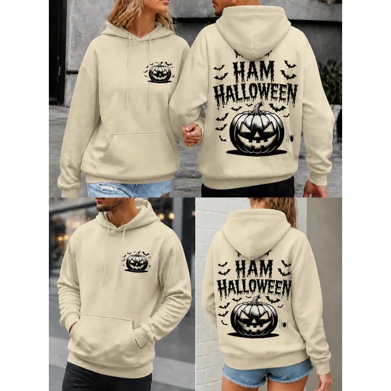 New unisex pink Halloween hoodie With pumpkin lanterns、Bats and Happy Halloween text