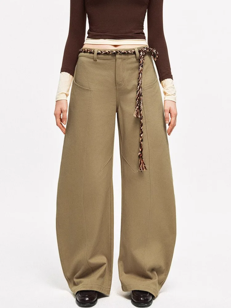

Maxdutti 2026 Summer Bohemian Retro Minimalist Casual Water Washing Workwear Curved Knife Pants With Waistband Pants Women