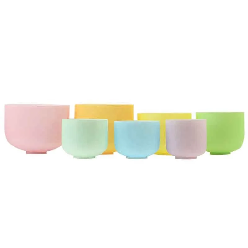 Frosted Crystal Singing Bowls Set of 6''-14'' Perfect Pitch C D E F G B Notes 432HZ-440HZ Chakra with Bags