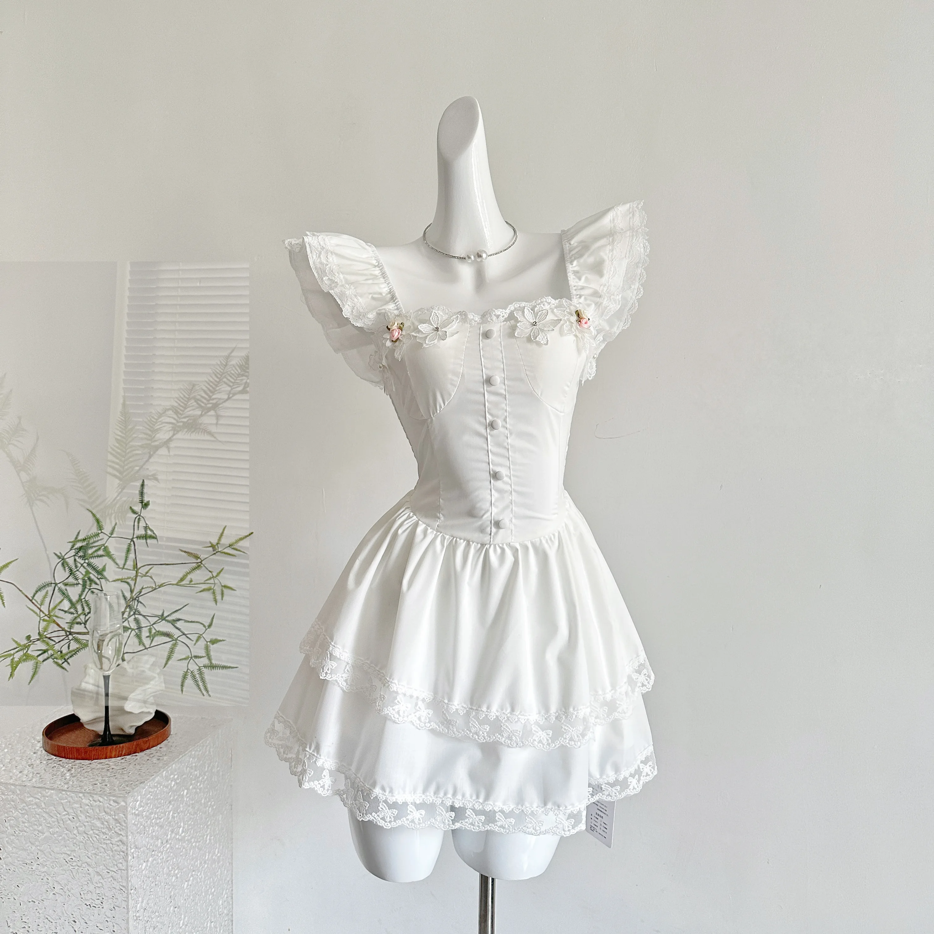 Französisches Vintage-Mini-Abschlussballkleid für Damen, Mori-Mädchen-Kleid, Abendparty, süßer Kern, Shoujo-Abschlussballkleid, quadratischer Kragen, einteilig, Geburtstag