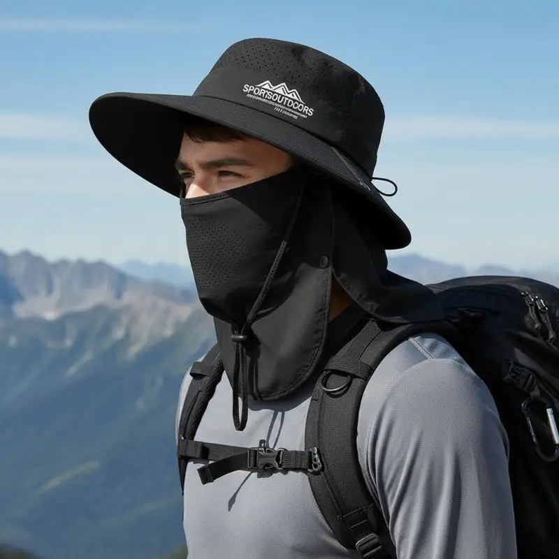 New Summer UV Protection Hiking Hat Quick-drying Wide Brim Outdoor Visor Bucket Hats Mesh Breathable Sun Hat Outdoor Cycling Hat