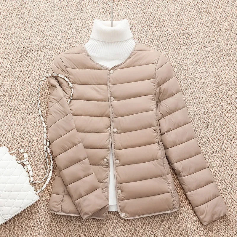 2023 New Winter Women Down Coat Ultralight Collarless Duck Down Jacket Portable Female Padded Parkas O-Neck Puffer Overcoat